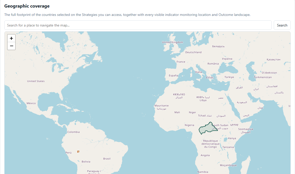ImpactFlow geographic coverage map showing a country boundary and monitoring location